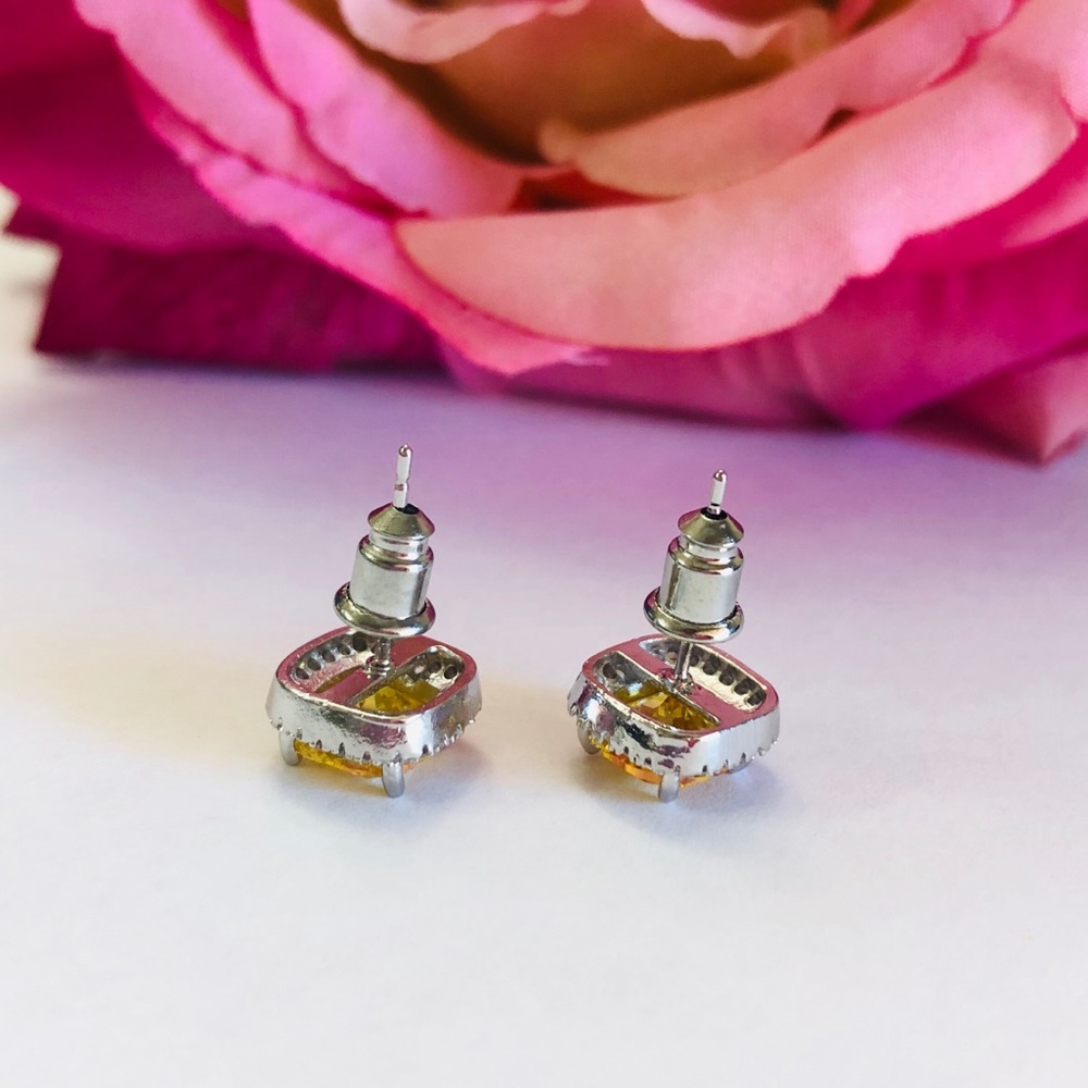 Yellow Topaz Silver Plated Stud Earrings - Picture 3 of 4